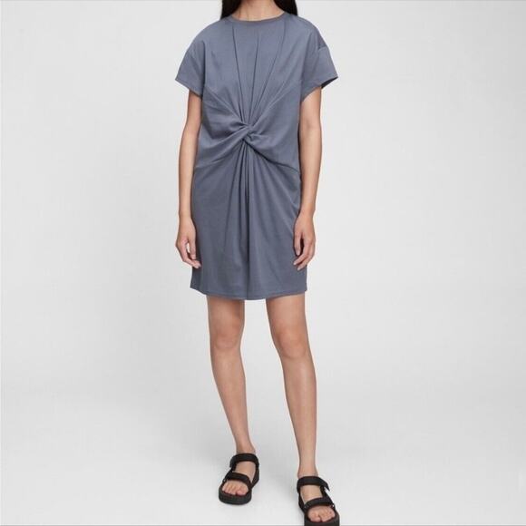 Gap Knot Waist Mini T-Shirt Tunic Dress Size L Twist Front Athletic Gorpcore - Picture 1 of 7